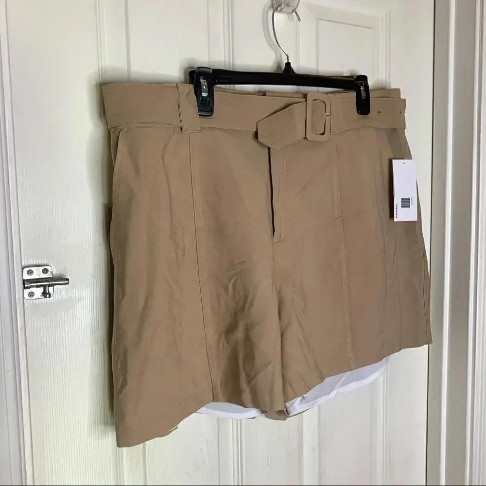 JustFab Khaki Lined Belted Shorts Size 2X